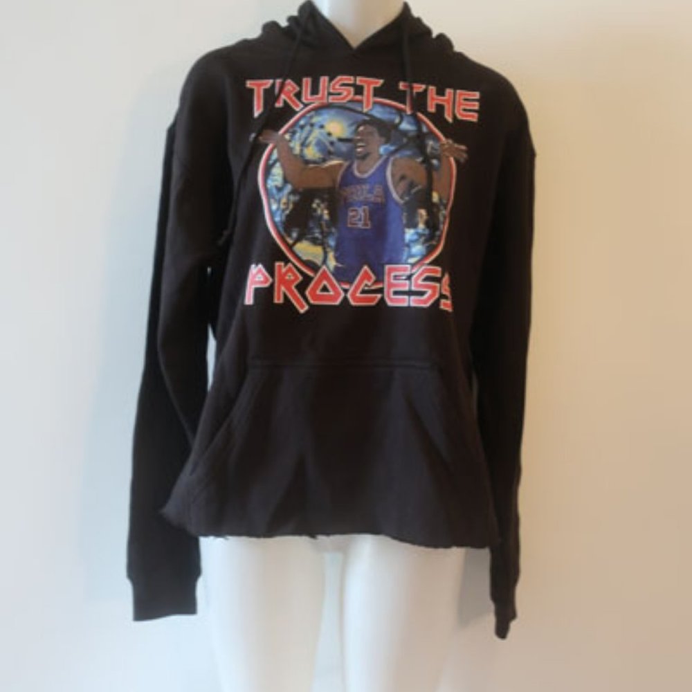 Womens Teepublic Black Multi 'Trust The Process' Phila 21 Hoodie Sweatshirt L *